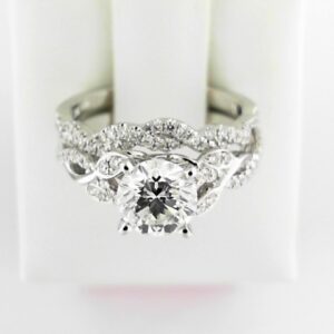 14kw Natural Diamond Engagement Ring T.19 And Wedding Band T.22 Set With Lab Grown Round Diamond Center 1.17 Vs2-si1 D-f Tw 1.58 - 001-100-01751