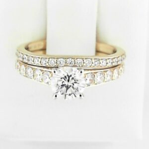 14ky Lab Grown Diamond Engagement Ring And Wedding Band With Round Center .75 Tw 1.52 - 001-100-01768