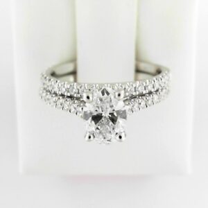 14kw Lab Grown Diamond Engagement Ring And Wedding Band Tw .24 1.00ct E/f Vs2 Oval Center Lab Grown Diamond Tw 1.47 - 001-100-01774