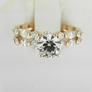 14ky Lab Grown Diamond Engagement Ring .19ct With 1.00ct Round Center And Wedding Band .18ct Total Weight Of Set 1.37ct - 001-100-01880