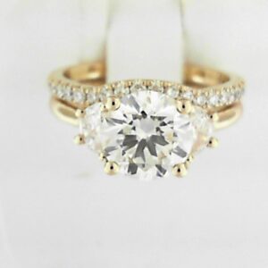 14ky Lab Grown Diamond Engagement Ring T.49 With 2.26ct F Vs2 Round Center And Wedding Band T.24 Total Weight Of Set 2.99ct - 001-100-01890