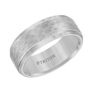 White Tungsten Carbide Step Edge Hammered Center Wedding Band - 001-150-02140