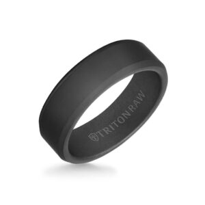 7mm Tungsten Raw Black Dlc Ring - Matte Finish And Bevel Edge - 001-150-02147