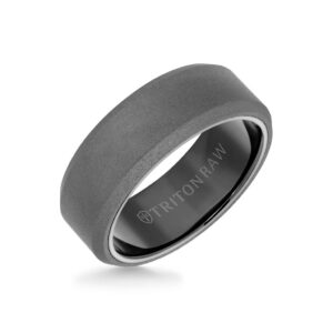 8mm Tungsten Raw Ring - Sandblasted With Black Inside Shine And Bevel Edge - 001-150-02166