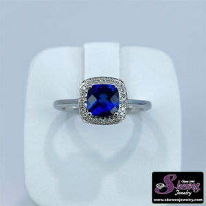 10kw Created Sapphire Ring With Dia Tw .10 - 001-200-01820