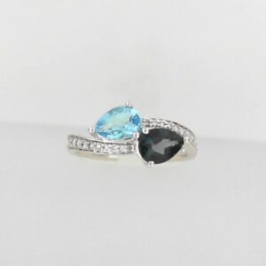 14kw Pear Shaped Swiss Blue Topaz .79ct And Pear Shaped London Blue Topaz .73 With Diamond Tw .14 - 001-200-01887
