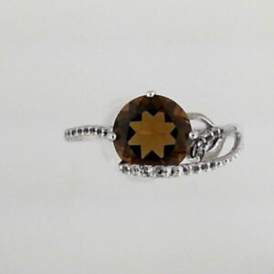 Sterling Silver Cognac Quartz Ring 1.40ct With White Topaz .08ct - 001-200-01957