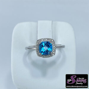 10kw Blue Topaz Ring With Dia Tw .10 - 001-200-01993