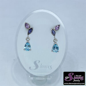Sterling Silver Blue Topaz, Amethyst And Iolite Earrings - 001-210-00964