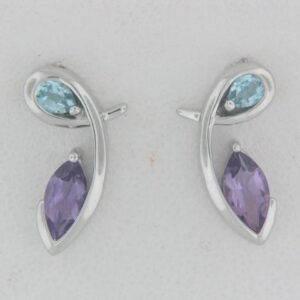 Sterling Silver Blue Topaz And Amethyst Earrings - 001-210-00966