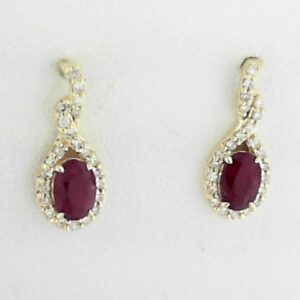 10ky 6x4oval Ruby Earrings With Diamond Tw .23ct - 001-210-00985