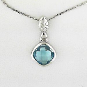 Sterling Silver Square Blue Topaz Pendant - 001-230-01456
