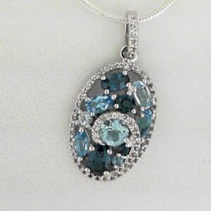 Sterling Silver Blue Topaz 2.25ct Pendant With White Topaz .26ct - 001-230-01580