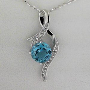 Sterling Silver 2.56ct Blue Topaz Pendant With White Topaz - 001-230-01597