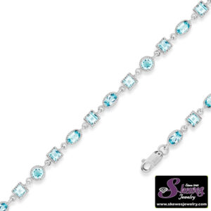 Sterling Silver Oval & Square Gem Bracelet - Blue Topaz - 001-240-00033