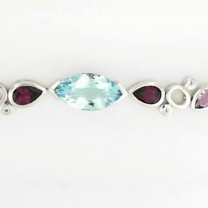 Sterling Silver Multi Stone Bracelet With Blue Topaz, Amethyst And Rhodolite - 001-240-00048