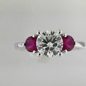14kw Three Stone Ring With Lab Grown Diamond 1.00ct With Two Lab Grown Rubies - 001-300-00558