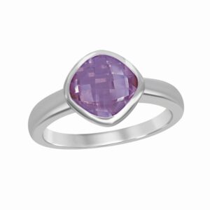 Sterling Silver Square Gemstone Ring-amethyst - 001-600-00470