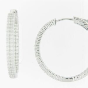 Sterling Silver 3x30mm Inside-outside Double Row Cz Hoop Earrings - 001-610-01006