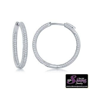 Sterling Silver 3x30mm Inside/outside Micro Pave Cz Hoop Earrings - 001-610-01088
