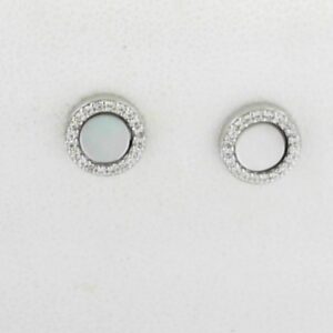 Sterling Silver Cz Mother Of Pearl Round Stud Earrings - 001-610-01143