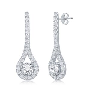 Sterling Silver Long Pearshaped Cz Earrings - 001-610-01149