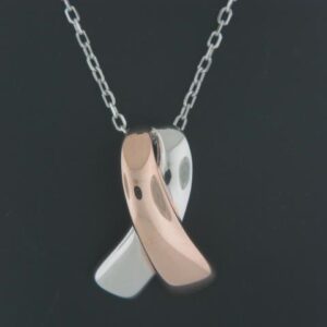 Sterling Silver Two Tone Rose Gold Plated Awareness Ribbon Necklace - 001-630-01773