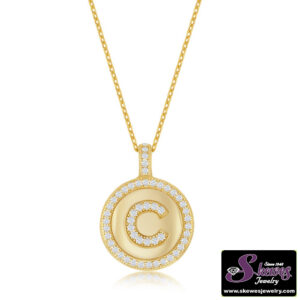 Sterling Silver/gp Circle Cz C Pendant - 001-630-02092