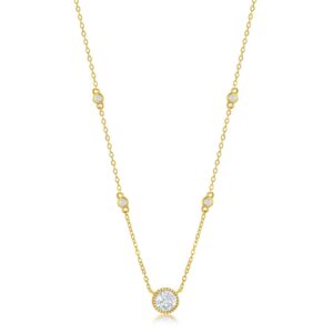 Sterling Silver Round Cz Station Necklace-gold Plated - 001-630-02221
