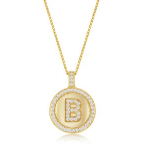 Sterling Silver Gold Plate Micro Pave Cz Circle Pendant- B - 001-630-02371
