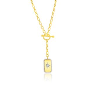 Sterling Silver Gold Plate Rectangle North Star Cz Toggle Necklace - 001-630-02388