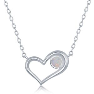 Sterling Silver White Inlay Opal Cirlce Open Heart Necklace - 001-630-02434