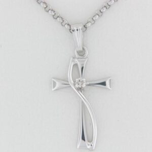 Sterling Silver Cross Pendant With .02ct Diamond - 001-660-01087