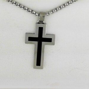 Stainless Steel Polished With Black Enamel Cross 24 - 001-660-01097