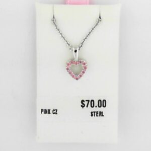 Sterling Silver Pink Cz Heart Pendant - 001-710-01205