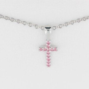 Sterling Silver Baby Cross With Pink Cz - 001-710-01230
