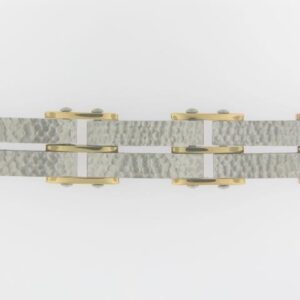 Two Tone Steel,gold Hammered Modern Bracelet. 8 1/4 Inch Long With 1/2 Inch Self-adjustable Link - 001-900-00794