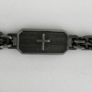 Stainless Steel Gunmetal Double Chain Link Cross Id Plate Bracelet 8.5 - 001-900-01148