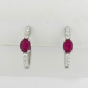 10K White Gold Ruby Hoop Earrings with Lab Grown Diamonds