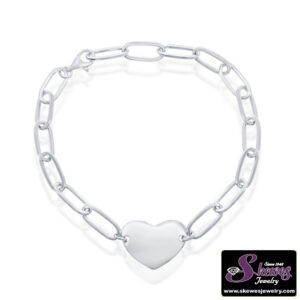 Elegant Sterling Silver Heart Paperclip Bracelet