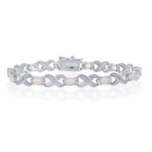 Elegant Sterling Silver XO Bracelet with White Created Opals