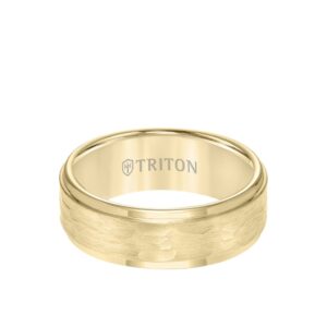 Tungsten Step Edge Hammered Wedding Band in Yellow