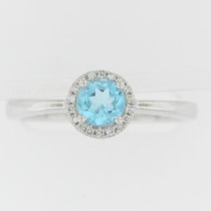 10K White Gold Blue Topaz Ring with Diamond Accents
