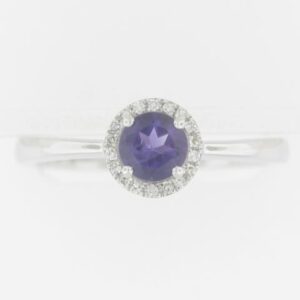 10K White Gold Genuine Amethyst Ring with Diamond Accents