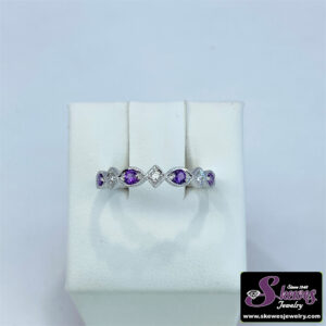 10K White Gold Amethyst and Diamond Stackable Ring