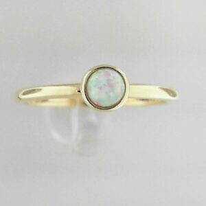 10K Yellow Gold 4mm Created Opal Bezel Ring