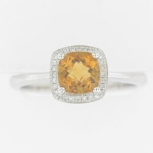 10K White Gold Citrine Ring with Diamond Accents