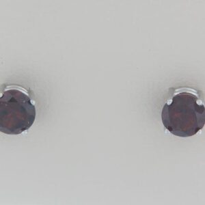 14K White Gold Genuine Garnet Stud Earrings