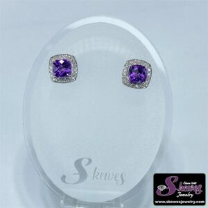 10K White Gold Amethyst Earrings with Diamond Accents