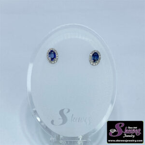 10K White Gold Oval Sapphire and Diamond Earrings